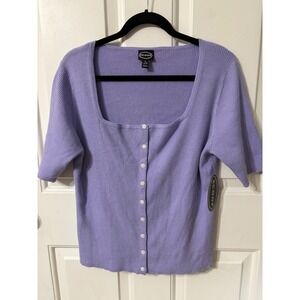 Scoop | Plus Size Square Neck Ribbed Cardigan | XL || Lavender| NWT